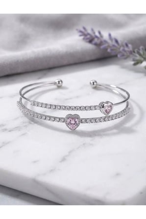 Vip Silver Pembe Kalp Taşlı Kelepçe