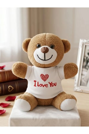 I love you Baskılı Tişörtlü Kahverengi Ayıcık