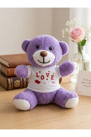love Baskılı Tişörtlü Mor Ayıcık
