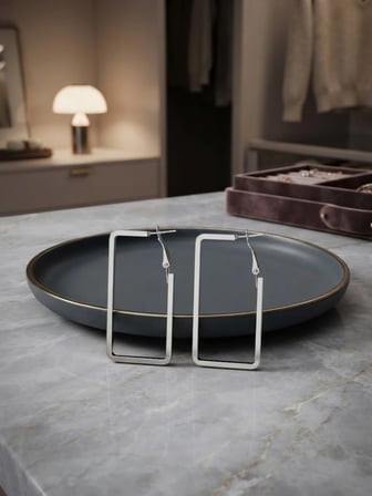 Valanti Art Dikdörtgen Halka Küpe Gümüş Minimalist Tasarım