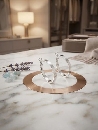 Valanti Art Oval Halka Küpe Gümüş Renk Minimalist Tasarım