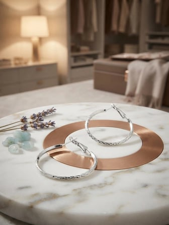 Valanti Art Oval Halka Küpe Gümüş Renk Minimalist Tasarım