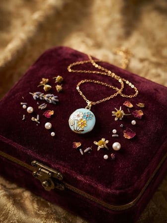 Valanti Art Çiçek Motifli Mineli Kolye Açık Mavi Yuvarlak Tasarım