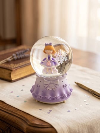 Valanti Art Kız Figürlü Kar Küresi Mor 13 cm Dekoratif Hediyelik