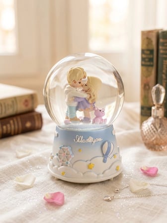 Valanti Art I Love You Temalı Romantik Aşık Çift Kar Küresi Mavi 13 cm