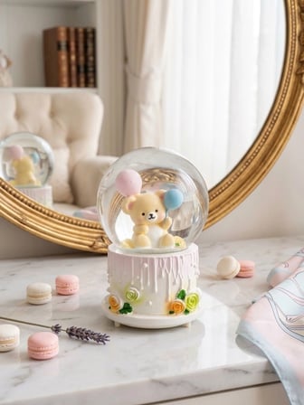 Valanti Art Ayıcık Cam Kar Küresi Pembe Dekoratif Hediyelik 13 cm