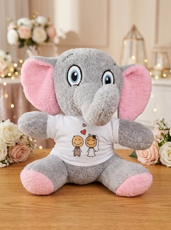 Valanti Art Peluş Fil Gelin Damat Tasarımlı 24 cm Gri