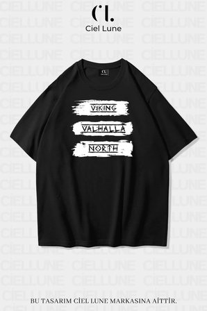 unisex kadın erkek vıkıng valhala north baskılı özel tasarım oversize t-shirt
