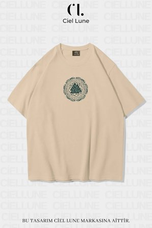 Nevermind Unisex Valknut and Vegvisir Baskılı Oversize Tişört