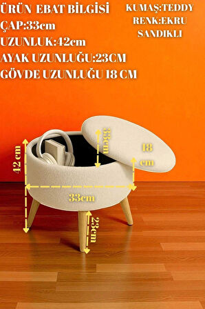 VALORA Teddy Peluş Oval Sandıklı Puf – Ahşap Ayaklı Retro Dekoratif Bench