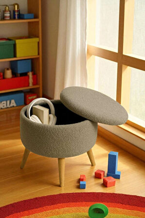 VALORA Teddy Peluş Oval Sandıklı Puf – Ahşap Ayaklı Retro Dekoratif Bench