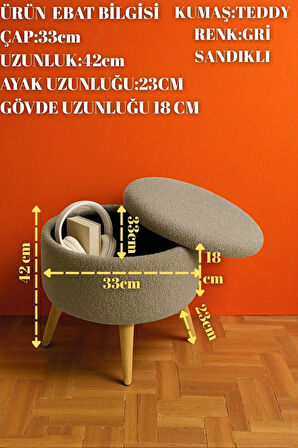 VALORA Teddy Peluş Oval Sandıklı Puf – Ahşap Ayaklı Retro Dekoratif Bench