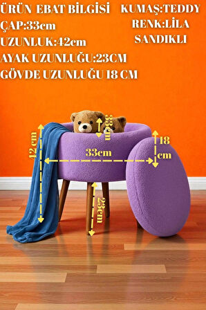 VALORA Teddy Peluş Oval Sandıklı Puf – Ahşap Ayaklı Retro Dekoratif Bench