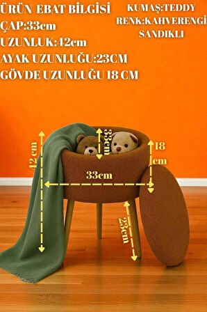 VALORA Teddy Peluş Oval Sandıklı Puf – Ahşap Ayaklı Retro Dekoratif Bench
