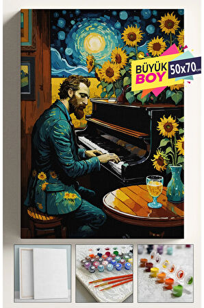 Sayılarla Boyama Seti Numaralı Tuval Fırça Boya Dahil Kasnaklı Set 50x70 Cm - VAN GOGH PİYANO