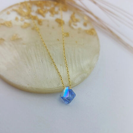 Vaoov 925 Ayar Gümüş Mavi Prizma Swarovski Taşlı Kolye