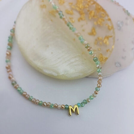 Vaoov 925 Ayar Gümüş Pastel Renkli Kristal Taşlı Harf Kolye