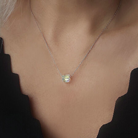 Vaoov 925 Ayar Gümüş Küp Swarovski Taşlı Kolye