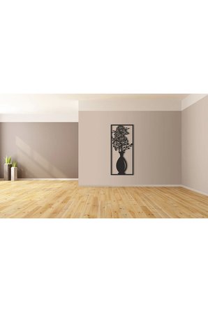 AS TASARIM vazo modeli ahşap dekorasyon duvar süs tablo 20x45 cm siyah renk