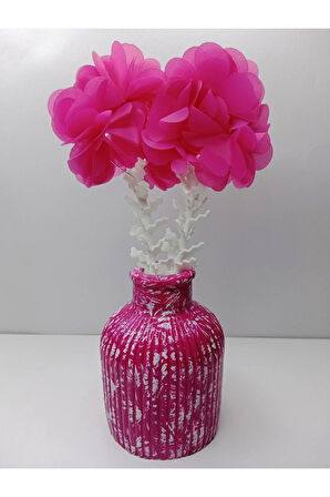 Dekoratif Yapay Çiçekli Pembe Vazo Biblo