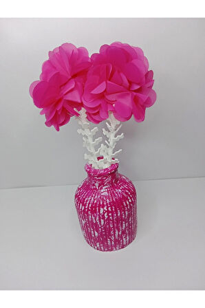Dekoratif Yapay Çiçekli Pembe Vazo Biblo