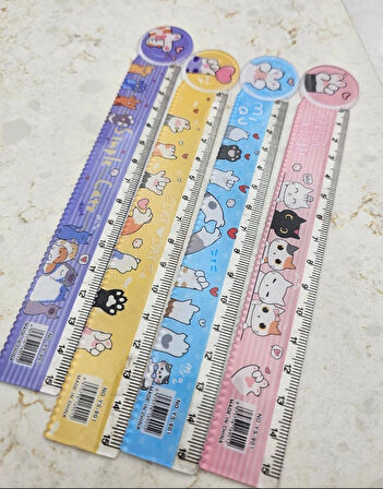 kedi patili desenli cetvel 15 cm renkli ve desenli sevimli cetvel renk seçenekli 1adet