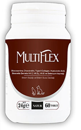 Natur Multiflex Kedi Köpek Eklem Kıkırdak ve Kemik Destekleyici Vitamin Mineral 60 Tab