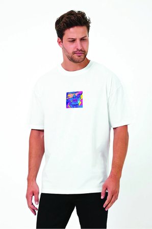 Lenithra Las Vegas Sırt Baskılı Unisex Oversize T-shirt Beyaz / L