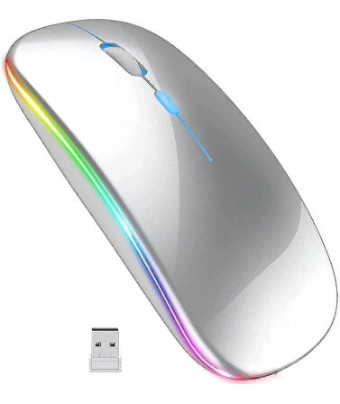 Tablet Bilgisayar Uyumlu Şarjlı Rgb 2.4ghz Kablosuz Bluetooth Mouse Sessiz Tıklama Dual Mode Slim