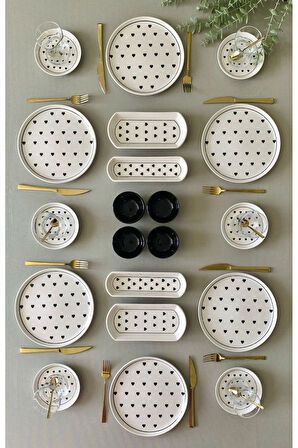 Siyah Kalp 6 Kişilik 20 Parça Kahvaltı Takımı (Sosluklu)