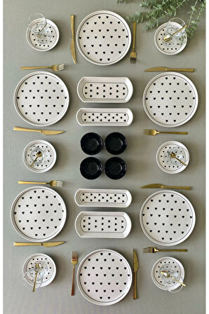 Siyah Kalp 6 Kişilik 20 Parça Kahvaltı Takımı (Sosluklu)