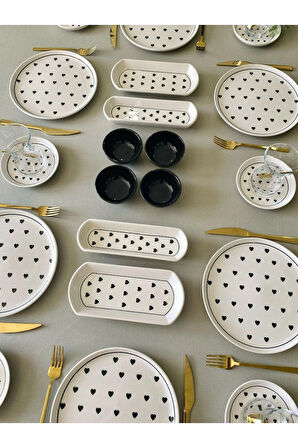 Siyah Kalp 6 Kişilik 20 Parça Kahvaltı Takımı (Sosluklu)