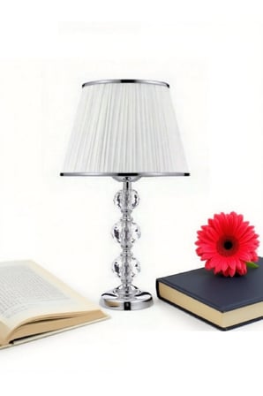 3 taşlı 55 cm masa abajuru cam gövde kumaş başlık metal ayaklı gece lambası aydınlatma