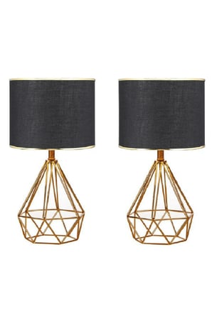 2 Adet Tardu Decoratif Gece Lambası Metal  Ayak  Kumaş  Başlık