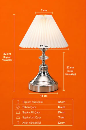 Modern kristal taş detaylı pileli şapkalı abajur gece lambası yatak başı lambası