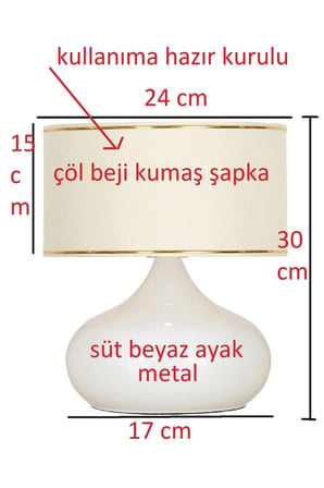 Metal Ayaklı Bej Renk Masa- Komodin-vitrin Üstü Abajuru