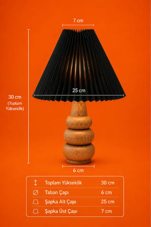 Pileli şapkalı ahşap ayaklı abajur gece lambası dekoratif aydınlatma