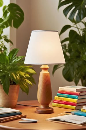 Manolya Masa Abajuru Ahşap Gövde Kumaş Başlık Dekoratif Masa Lambası Gece Lambası