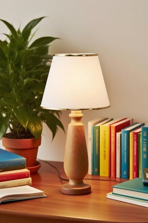 Manolya Masa Abajuru Ahşap Gövde Kumaş Başlık Dekoratif Masa Lambası Gece Lambası