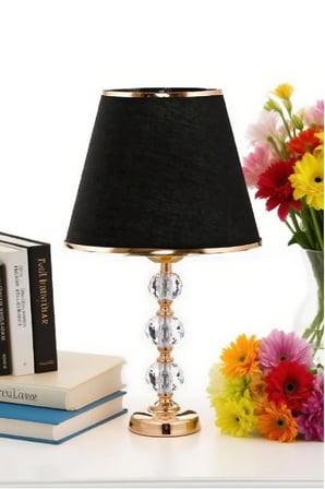 3 taşlı 55 cm masa abajuru cam gövde kumaş başlık metal ayaklı gece lambası aydınlatma