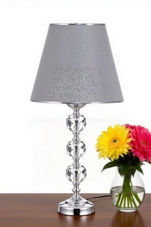3 taşlı 55 cm masa abajuru cam gövde kumaş başlık metal ayaklı gece lambası aydınlatma