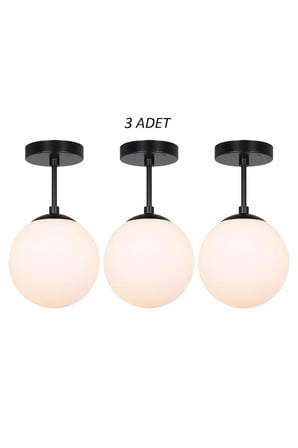 3 Adet Kartopu Modern Camlı Avize Metal Gövde