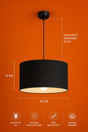 Kumaş Şapka Modern Sarkıt Avize (SİYAH RENKLİ )