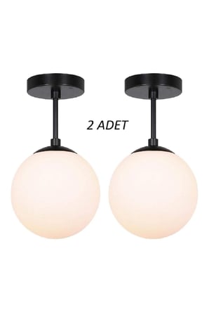 2 Adet Kartopu Modern Camlı Avize Metal Gövde
