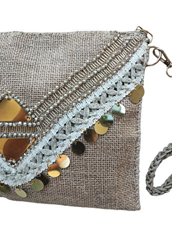 El Yapımı Boncuk İşlemeli Kadın Porföy Clutch El Çantası