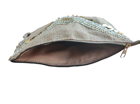 El Yapımı Boncuk İşlemeli Kadın Porföy Clutch El Çantası