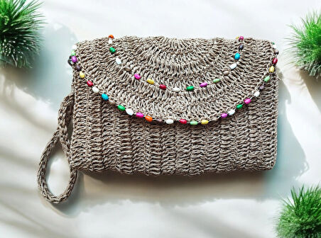 El Yapımı Boncuklu Kadın Porföy Clutch El Çantası