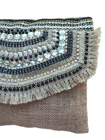 El Yapımı Boncuk İşlemeli Kadın Porföy Clutch El Kol Omuz Çantası