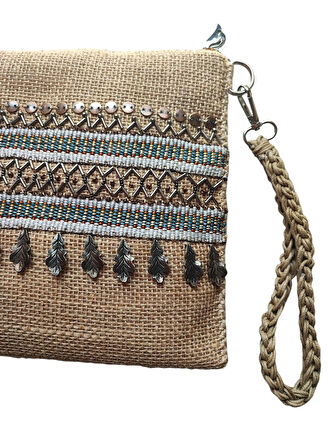 El Yapımı Boncuk İşlemeli Kadın Porföy Clutch El Çantası