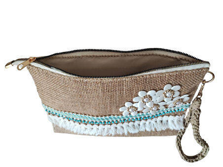 El Yapımı Boncuk İşlemeli Kadın Porföy Clutch El Çantası